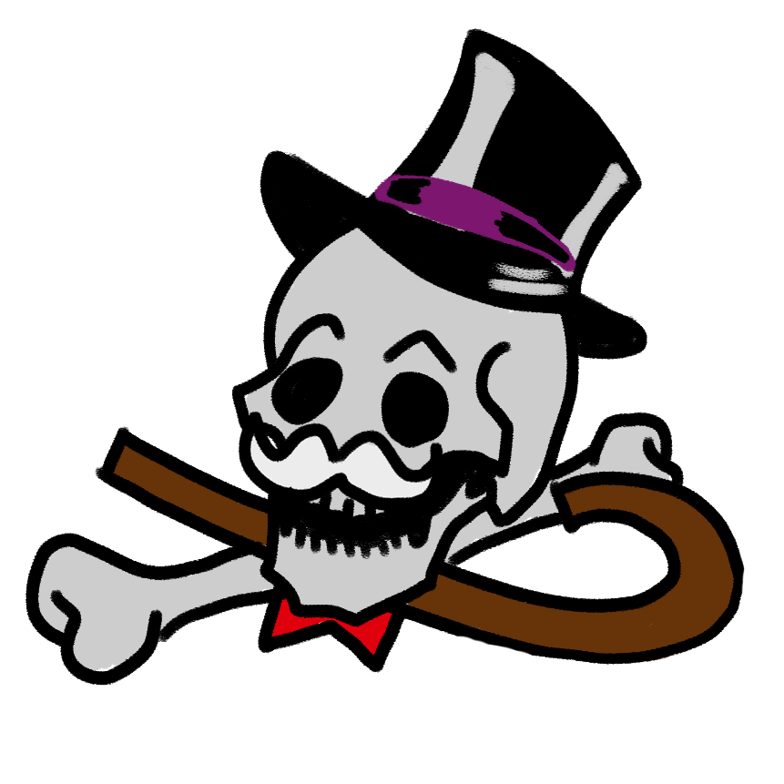 the jolly roger, stylized as the monopoly man